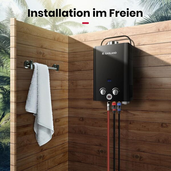 GASLAND BE158B Chauffe-eau à Gaz 6L 30/37mbar, Système de Douche Chaude Sans Réservoir Avec Poignée Portable, Chauffe-eau GPL Instantané pour la Douche de Camping-car Road Trip Hot Tap Lpg Shower [Classe énergétique A+]