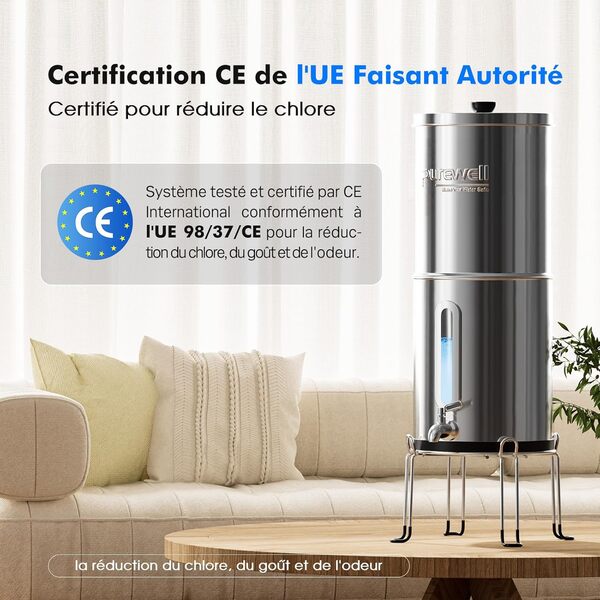 Purewell - Système d'ultrafiltration par Gravité, Certifié EU 98/37/EC, Système de Comptoir en acier Inoxydable 304 avec 2 Filtres et Supports 5,7 Litres