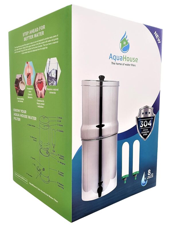 AquaHouse Système de filtration d'eau par gravité, filtre à eau en acier inoxydable, fluorure et métaux lourds