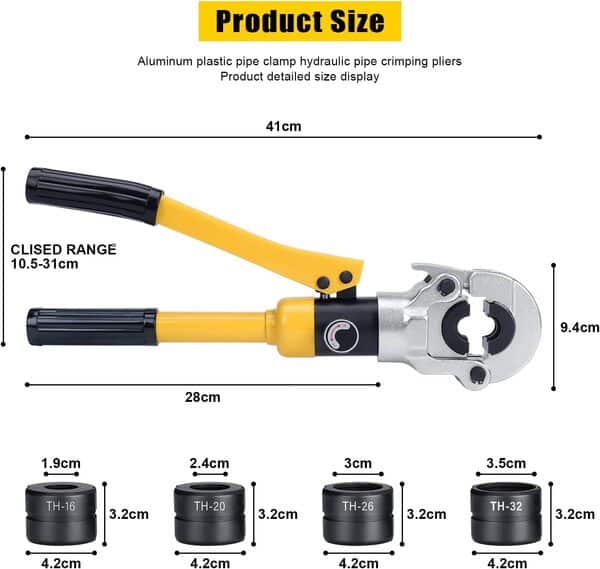 HSEAMALL Pince a Sertir per Plomberie Presse Hydraulique Electrique Cable Cuivre Tube sertisseuse Pince a Sertir OutillageTH 16 20 26 32 mm²