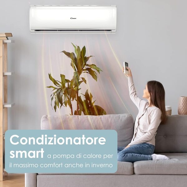 Candy, Climatiseur Smart Line Air, climatiseur monosplit avec unité extérieure et intérieure 9000 Btu, 19 dBA, avec pompe à chaleur et déshumidificateur, Steri-Clean 56° et Self-Clean