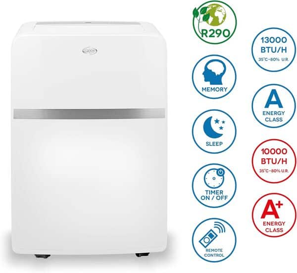 Argoclima Argo Orion Plus Climatiseur portable 13000 BTU/H avec pompe à chaleur, blanc [Classe énergétique A+]