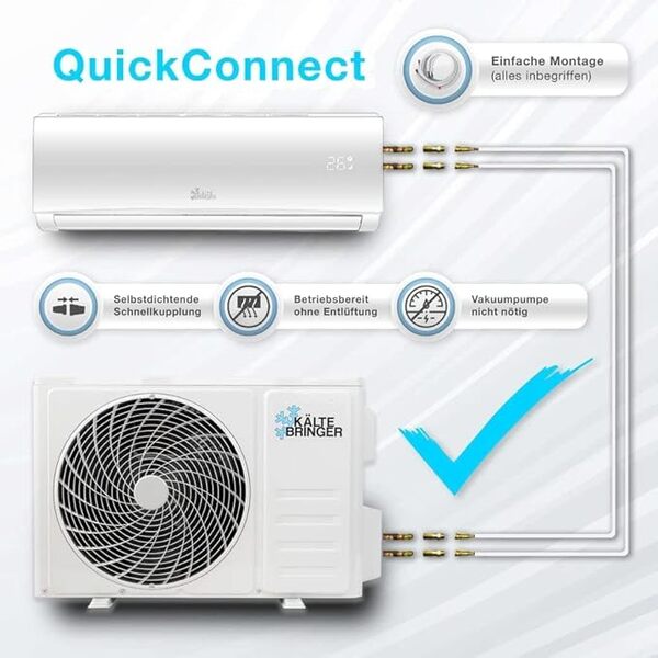 Kältebringer Climatiseur Split Quick Connect 12000 BTU (3,4 kW) - Avec fonction de chauffage - très silencieux & économe en énergie - kit complet, 5m conduite de frigorigène, R32, matériel de montage [Classe énergétique A++]