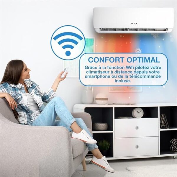 OBAMI - Climatiseur réversible fixe - Bi-split - 6200W - 21000BTU - 40m2 + 30m2 - Gaz R32-4D Airflow - Golden Fin - Wifi