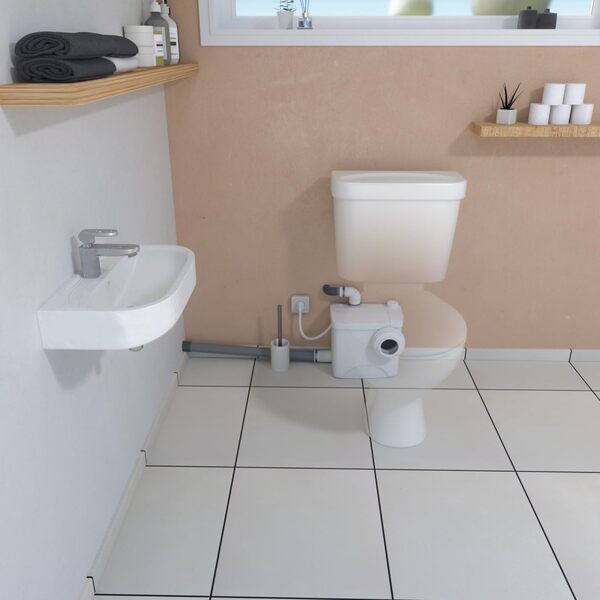 Aquasani Eco - Broyeur WC Adaptable, 1 entrรฉe WC et 1 entrรฉe lavabo ou bidet ou douche, Installation Facile, Moteur 470W, Relevage 4m Vertical ou 50m Horizontal, Compact, Fabrication Europรฉenne