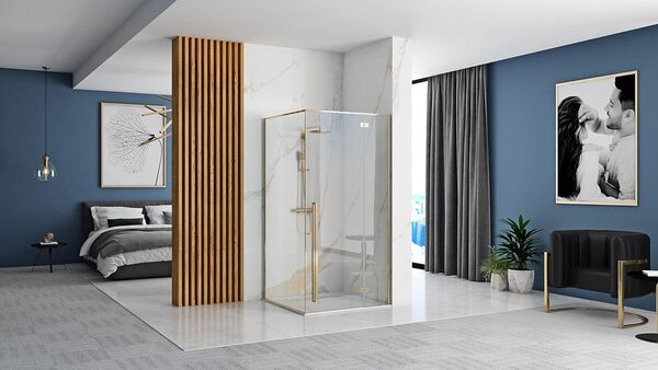 Rea CABINE DE DOUCHE FARGO GOLD 80X100x195 cm Verre trempé de sécurité transparent 6mm (doré) Sans receveur de douche