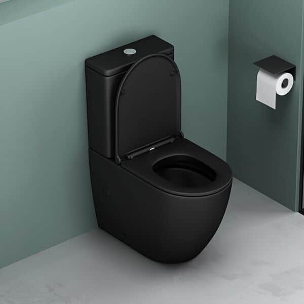 Mai & Mai WC à Poser en Céramique Noir Mat Toilette Complet Citerne Abattant avec Frein de Chute S179T