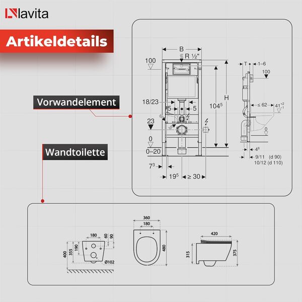 Lavita Duofix Praia Basic Ensemble WC encastré avec élément de chasse d'eau + abattant WC + panneau de commande Delta 25 - Bouton blanc - Kit complet encastré pour WC
