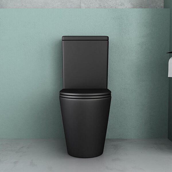 Mai & Mai WC à Poser sans Bride en Céramique Noir Mat Toilette Complet Abattant avec Frein de Chute S108T