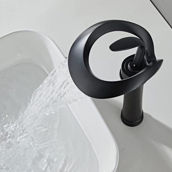 Robinet Lavabo Noir Haut Cascade Bec Haut Mitigeur Lavabo Noir Cascade Haut Robinetterie Salle de Bain Noir Cascade Mitigeur Salle de Bain,Noir,Haut