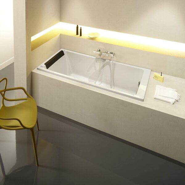Jacob Delafon - Baignoire Rectangulaire Spacio, Avec Vidage - 170x70 cm - Pieds QuickClip - Coussin Gel - Fabrication Française - Acrylique, Blanc - E6D409-00