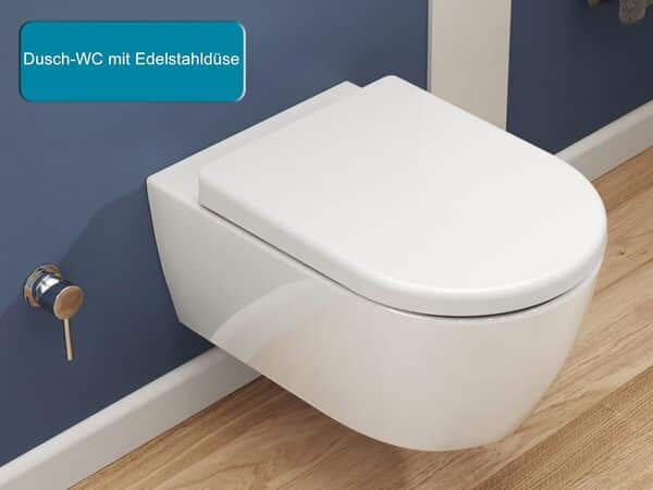 SSWW | Douche avec Siège de Toilette Softclose, WC Taharet Sans Rebord avec Fonction Bidet | 54,5 cm de Long