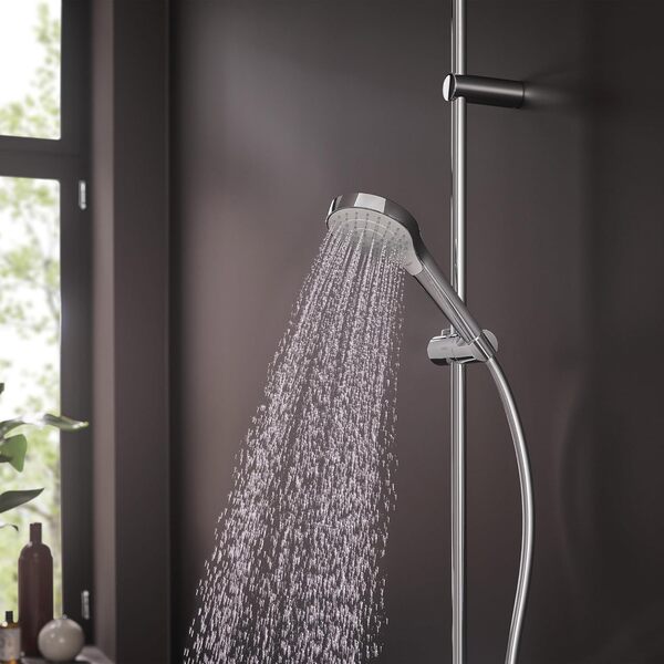 hangrohe Croma Select S - Set de douche, Ensemble de douche avec mitigeur thermostatique, douchette, barre de douche 65cm, support de douche et flexible de douche 160cm, Blanc/chromé, 27013400