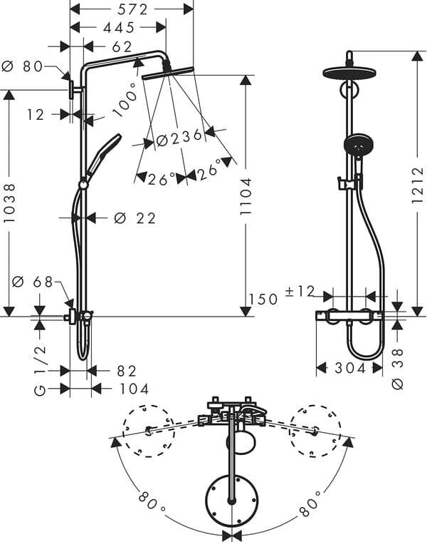 hansgrohe Raindance S Colonne de douche 240 1 jet avec mitigeur thermostatique, chromé, 27115000