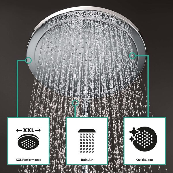 hansgrohe Croma Select S - Colonne de douche sans mitigeur, douche pluie 280 mm avec inverseur, douchette (3 jets), support, flexible de douche, barre et douche de tête ronde 1 jet, Chromé, 26790000 [Classe énergétique A]