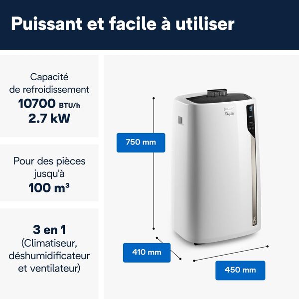 De'Longhi Pinguino PAC ECO Silent Climatiseur mobile, PAC EL98 ECO RealFeel [Classe énergétique A]