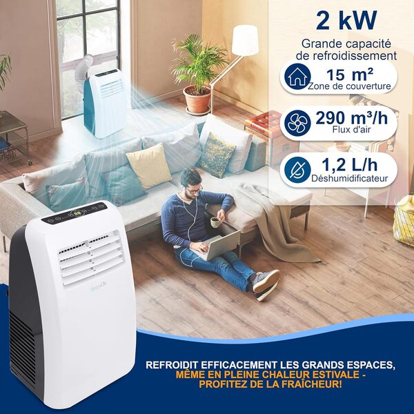 SereneLife SLPAC7UK SLPAC7EU Mobile Silencieux, Climatiseur Portable, 5.3 pounds, Blanc [Classe énergétique A]