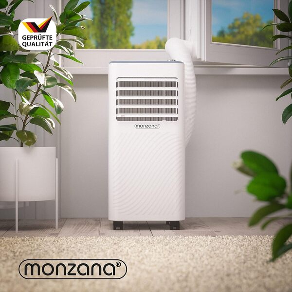 Monzana® Climatiseur Mobile MZKA2600 Tuyau d'évacuation 9000 BTU 4en1 1000W Alexa Déshumidificateur Kit volet Roulant [Classe énergétique A]