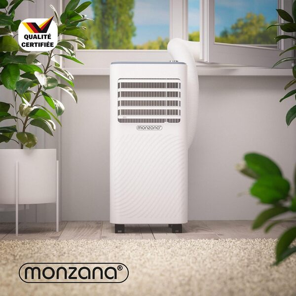Monzana® Climatiseur Mobile MZKA2000 Tuyau d'évacuation 7000 BTU 4en1 750W 24h Timer Déshumidificateur Kit volet Roulant [Classe énergétique A]