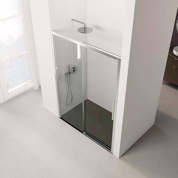 Paroi de Douche Frontale Coulissante SERIE 300F - Dimensions 150-154x195 cm - Verre Trempé, Anti-Calcaire- 1 Panneau Coulissant et 1 Fixe de 6 mm - Profil Argenté Brillant - Réversible - Real Shower