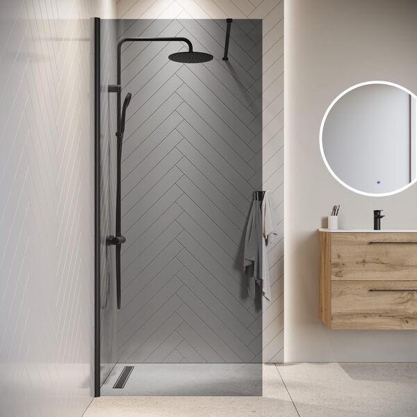 Badplaats B.V. Paroi de Douche Rizani - 90 x 200 cm - Verre teinté Noir - 8 mm - Verre de sécurité