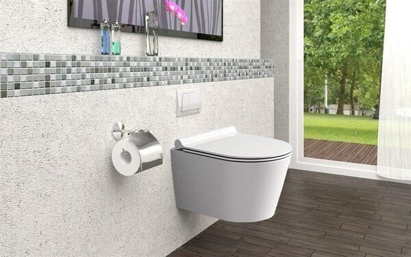 VBChome Kit WC suspendu sans fil Grohe Rapid SL pour toilettes murales avec abattant automatique en Duroplast Chromé et grohe Fresh, blanc