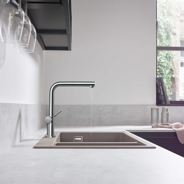 hansgrohe Talis M54 - Mitigeur de cuisine avec douchette extractible, 1 jet, Robinet avec hauteur sous bec 270 mm, Robinetterie avec bec pivotant et extensible, Chromé, 72808000