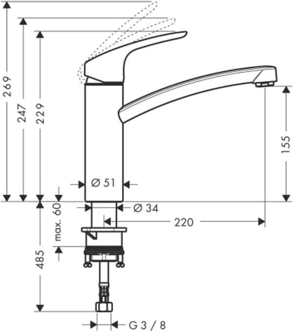 HANSGROHE 31816000 HAN00107 Mitigeur de Cuisine Focus M41, Eco C3, 1jet chromé-31816000, NSP