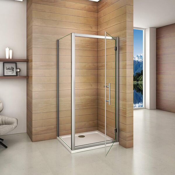 Cabine de douche 90x90x185cm porte de pivotante avec une paroi de douche