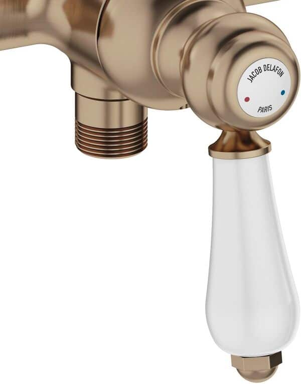 Jacob Delafon - Mitigeur douche mural Louise - Mécanique - Design Rétro, poignée céramique - Économie d’eau - 21,5x16,70x17 cm - Finition Bronze - E24362-BCN