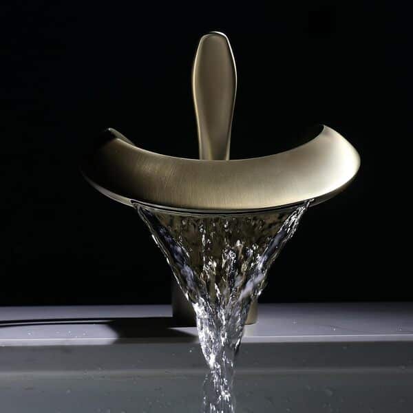 SJQKA Robinet Cascade Salle De Bain,Robinet De Lavabo Cascade,Cascade Mitigeur Salle Bain Avec Valve En Céramique Monocommande Chaude Et Froide Réglable,Robinet Lavabo Cascade (Or)