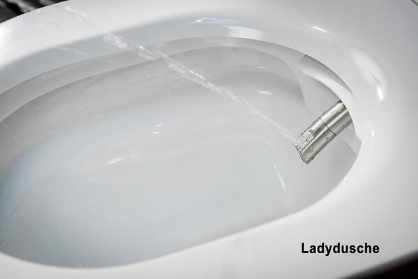 BERNSTEIN - Pack WC japonais + Module sanitaire Blanc, Toilettes suspendu lavant Cuvette céramique brillant, jet douche, Abattant LED, Chasse Vortex 180° - 59x38x38cm - Basic 1102