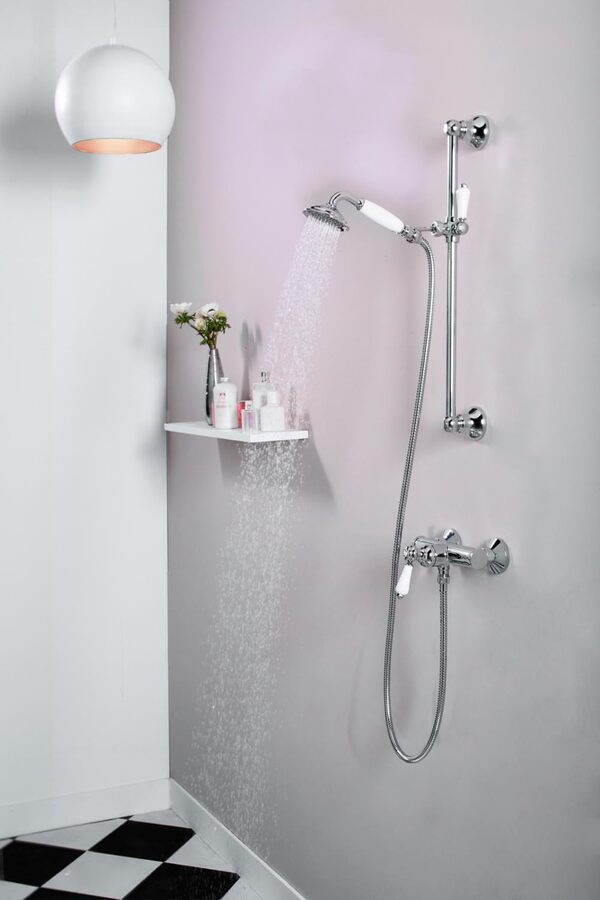 Jacob Delafon - Set de douche Louise - Avec Barre, Flexible et douchette - Design Rétro - Économie d’eau - 53x22x128,90 cm - Finition Bronze - E24364-BCN