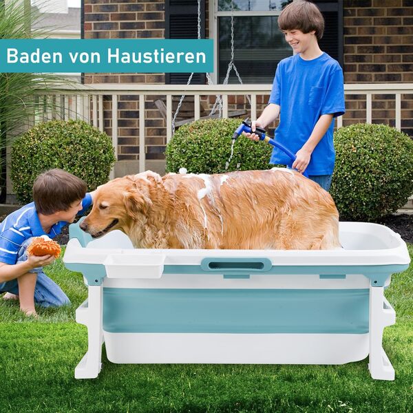 Joparri Baignoire pliable pour adulte - XXL - Baignoire mobile pliable avec coussins et rouleaux de massage - Idéale pour les petites salles de bains, douche et balcon - 149 x 60 x 50 cm - Bleu