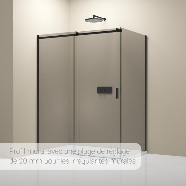 BERNSTEIN - Cabine de douche d'angle 120x80x195cm porte coulissante verre fumé trempé ESG 8mm anticalcaire, Profilés noir mat, Charnières réversibles gauche/droite - NT806FLEX