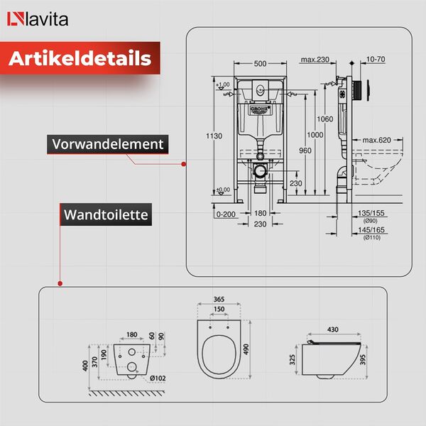 LAVITA Élément mural Solido Start + WC suspendu mural Sofi Slim Golden Never Die Spülrandlos + Abattant de WC avec système d'abaissement automatique Bouton chromé Kit complet encastré WC complet