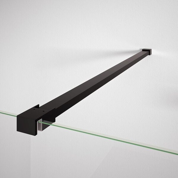 Paroi de douche fixe pour espace ouvert - Sérigraphie Industrielle - Transparent - Verre trempé de 8 mm anticalcaire inclus – Profilés Noir mat - Largeur 90 cm - Hauteur 195 cm