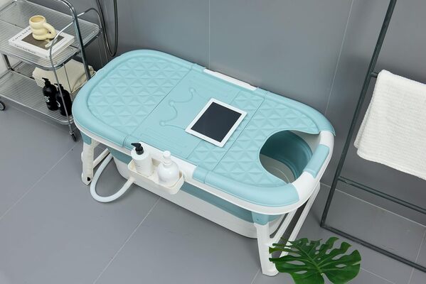 Schwänlein Baignoire pliable pour adultes, idéale pour les petites salles de bains, pratique et portable 117 x 62 x 55 cm Bleu