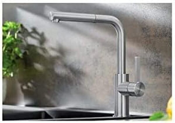 BLANCO Lanora-S 523123 (Version UE) Robinet de Cuisine en Acier Inoxydable Massif Brossé avec Bec Extractible Haute Pression [Classe énergétique B]