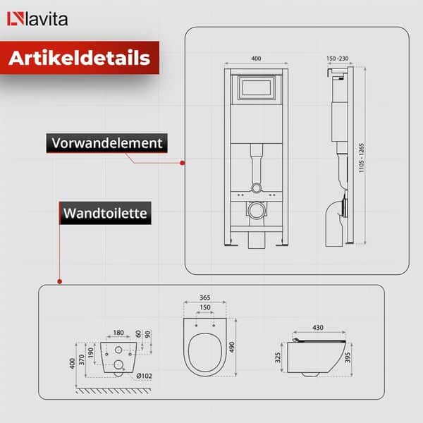 Lavita LAV 101 Élément mural pour WC 40 cm + évier mural suspendu SOFI SLIM FIRE noir sans bord + panneau de commande LAV 200.4.4 noir | Kit complet | Réservoir de chasse encastré | WC complet