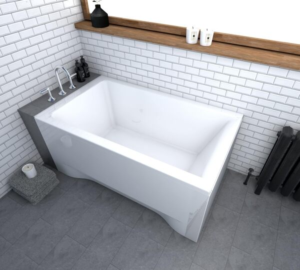 ECOLAM Petite baignoire rectangulaire acrylique Capri Polimat 100x70 cm + tablier en acrylique | pieds silicone et siphon | Set complet