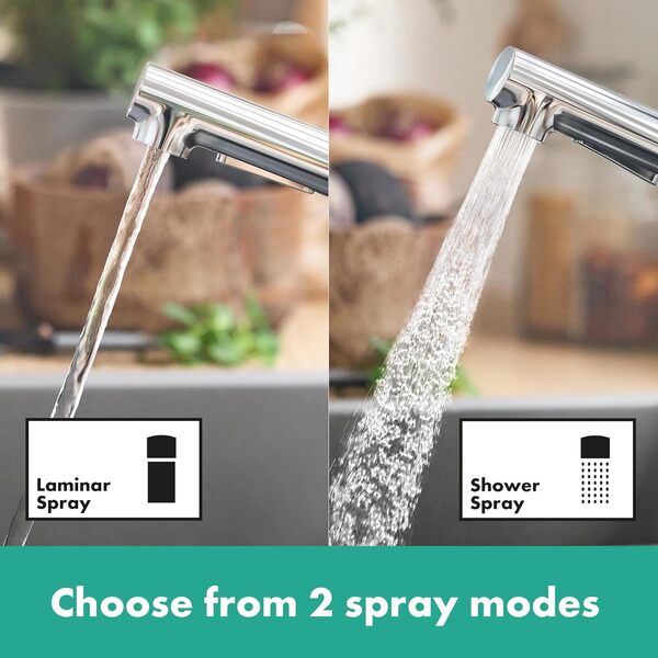 hansgrohe Zesis M33 - Mitigeur de cuisine avec douchette extractible, 2 jets, Robinet avec hauteur sous bec 150 mm, Robinetterie avec bec pivotant et extensible, Chromé, 74800000