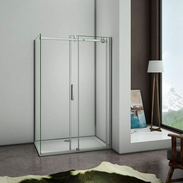 AICA cabine de douche 120x80x195cm en 8mm verre anticalcaire,porte de douche coulissante et paroi latérale