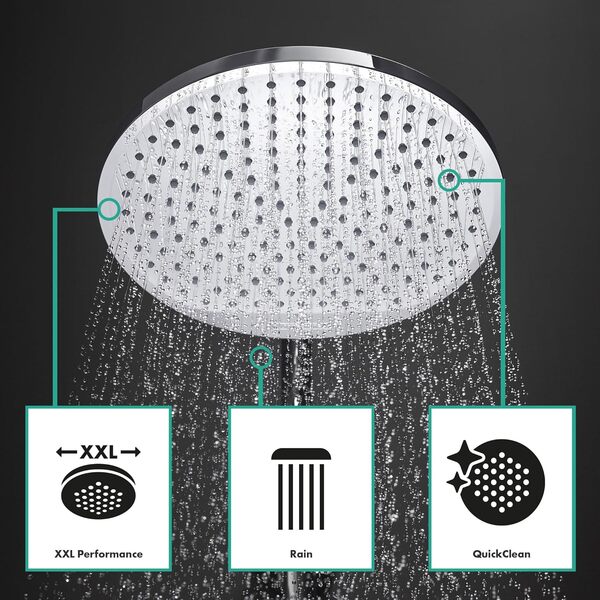 hansgrohe Crometta S - Colonne de douche avec mitigeur mecanique, douche pluie 240 mm avec robinet, douchette (2 jets), support, flexible de douche, barre et douche de tête ronde, Chromé, 27269000