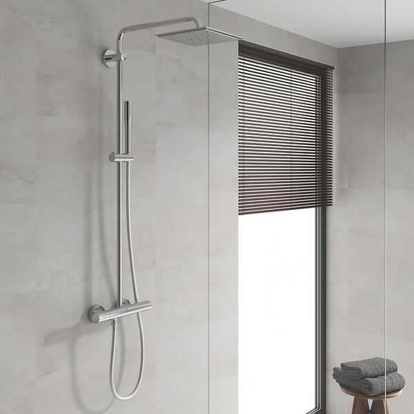 GROHE Colonne de douche avec robinet thermostatique douche Vitalio Joy, douche apparente, tête de douche 230mm, barre orientable, douchette Vitalio Get Stick, chromé, 26365000 (Import Allemagne)