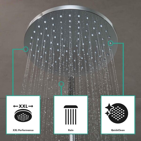 hansgrohe colonne de douche Vernis Blend, avec mitigeur thermostatique de baignoire, douche de tête 200 mm avec 1 jet, chromé, 26274000 [Classe énergétique A]