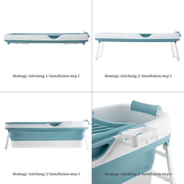 Schwänlein® Baignoire pliable pour adulte - 158 x 64 x 54 cm - Baignoire mobile pliable idéale pour les petites salles de bains - Baignoire pliante portable à poser - Bleu