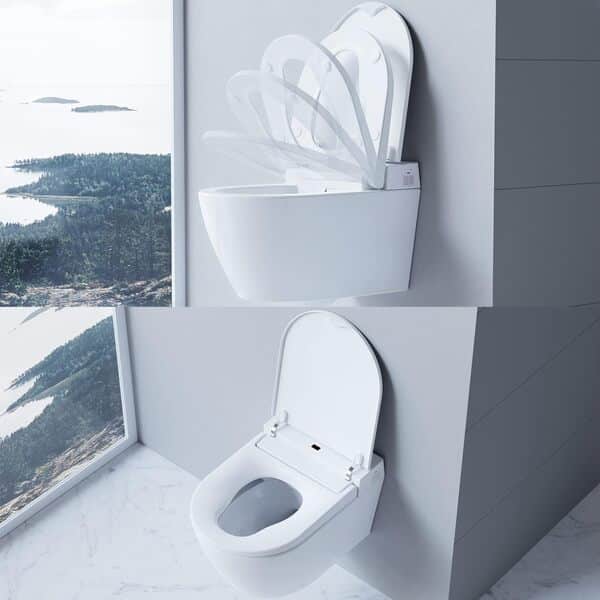 BERNSTEIN - Toilettes WC japonais suspendu lavant Cuvette Blanc + télécommande, siège chauffant, Jet douche & Stérilisateur, séchoir air chaud, filtre anti-odeurs, Abattant LED, 59x42x43cm - 540 PRO