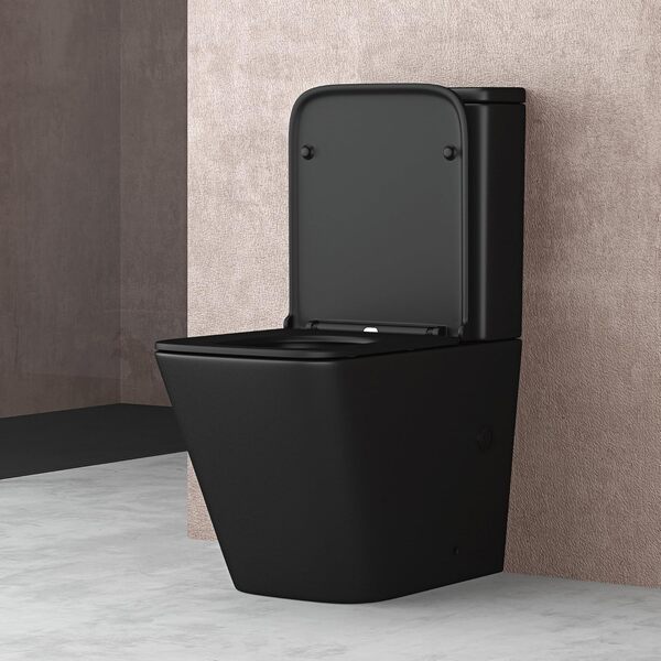 doporro WC à Poser Céramique Noir Mat Toilette avec Réservoir de Toilette Abattant Silencieux avec Frein de Chute Stand112T