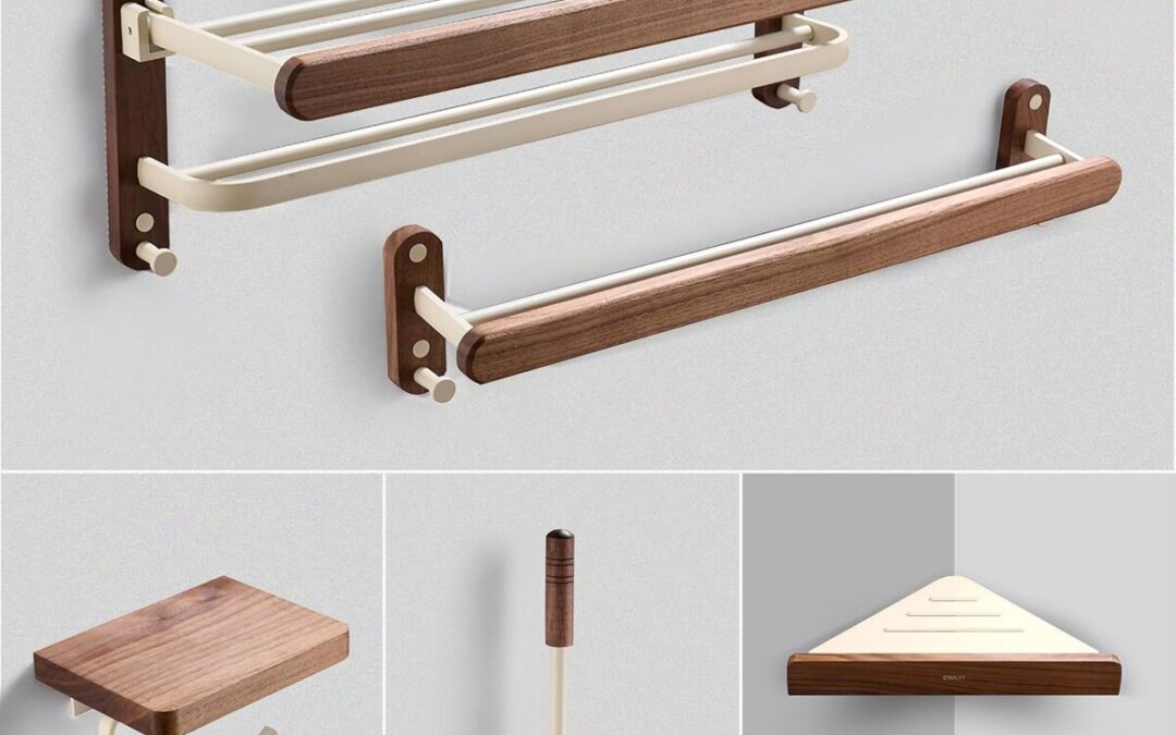 Test du lot d'accessoires de salle de bain Spanley en aluminium de noyer